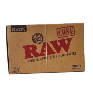 RAW – Gotowe skręcone bibułki + filtry – Pre-Rolled Cone 1 1/4 – BOX 1000 szt.